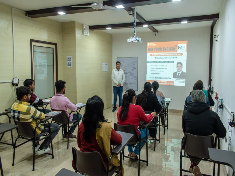 Students being taught IELTS in classroom at Win Your English